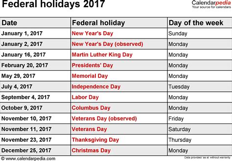 federal holidays on fridays